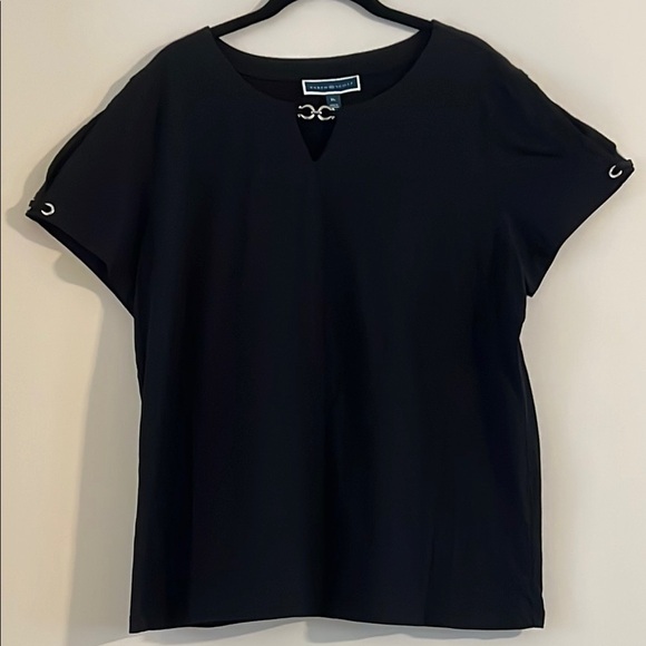 Karen Scott Black Short Sleeve Top with Metal Accents Size XL - Picture 1 of 11